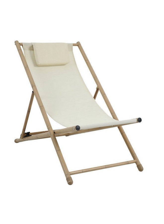 3-Position Sling Cloth Beach Chair White and Light Brown 61 x 9 x 191 cm 40657TB-P-ST